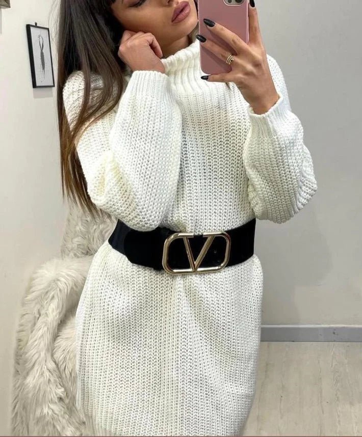 Abito - maxi maglia a costine in maglia pesante - Bianco - Level Stores
