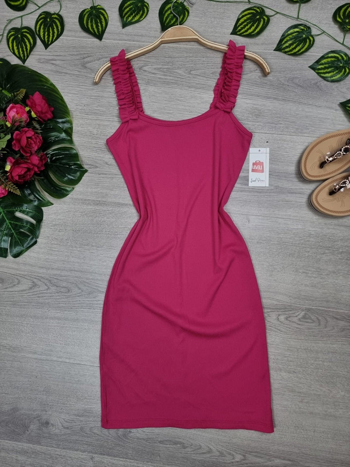 Abito a costine in tinta unita - Fucsia - Level Stores