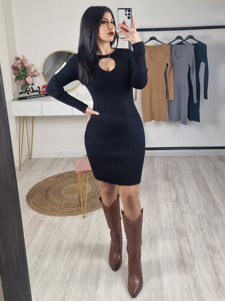 Abito donna costine Aderente Elegante casual - Nero - Level Stores