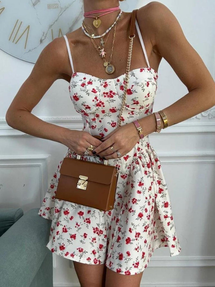 Abito in tessuto strutturato con fantasia floreale - Bianco/Rosso - Level Stores