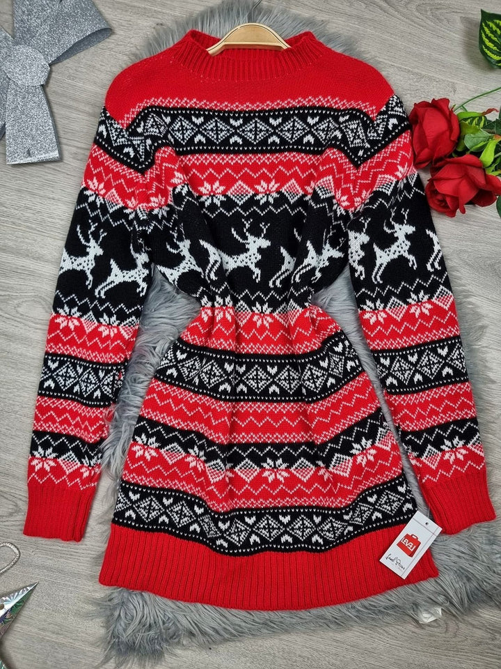 Abito - maxi maglia in maglia pesante on fantasia nataliza - Rosso - Level Stores