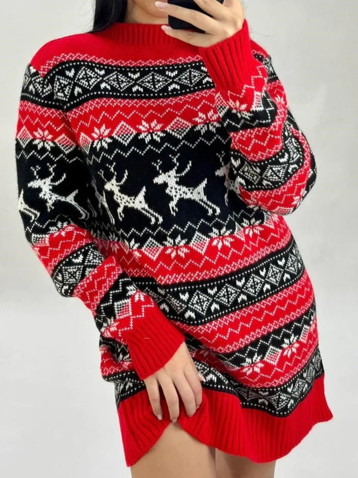Abito - maxi maglia in maglia pesante on fantasia nataliza - Rosso - Level Stores