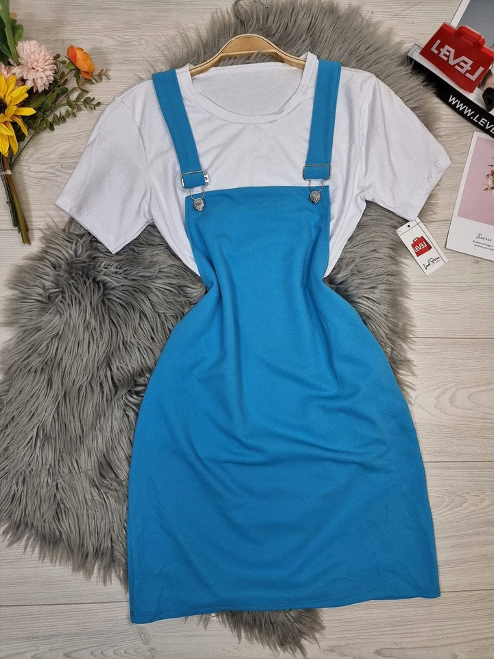 Abito salopette con maglia basic inclusa. - Azzurro - Level Stores
