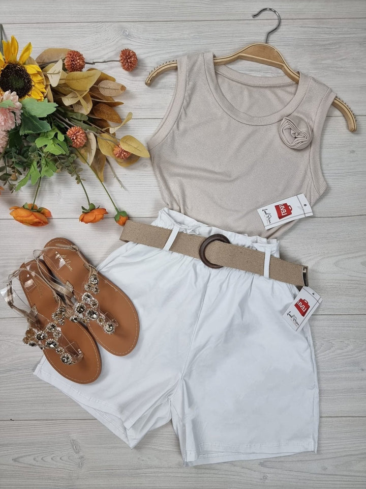 Body a costine con fiore - Beige - Level Stores