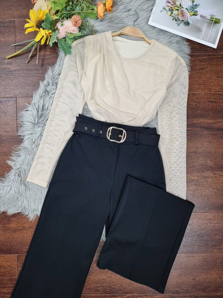 Body Donna Manica lungo Velato Aderente Sexy Casual Elegante - Nero - Level Stores