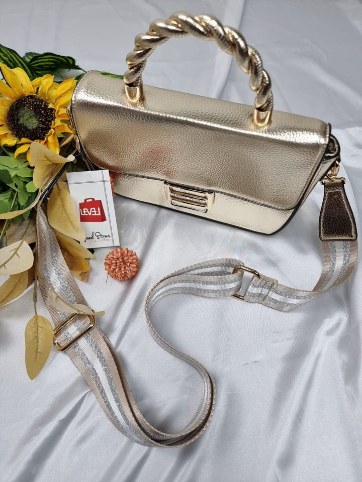 Borsa Bella Top Handle in ecopelle metallizzata Oro da donna borsa a mano con tracolla - Oro - Level Stores