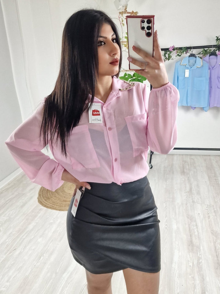 Camicia in chiffon Tasche - Rosa barbie - Level Stores