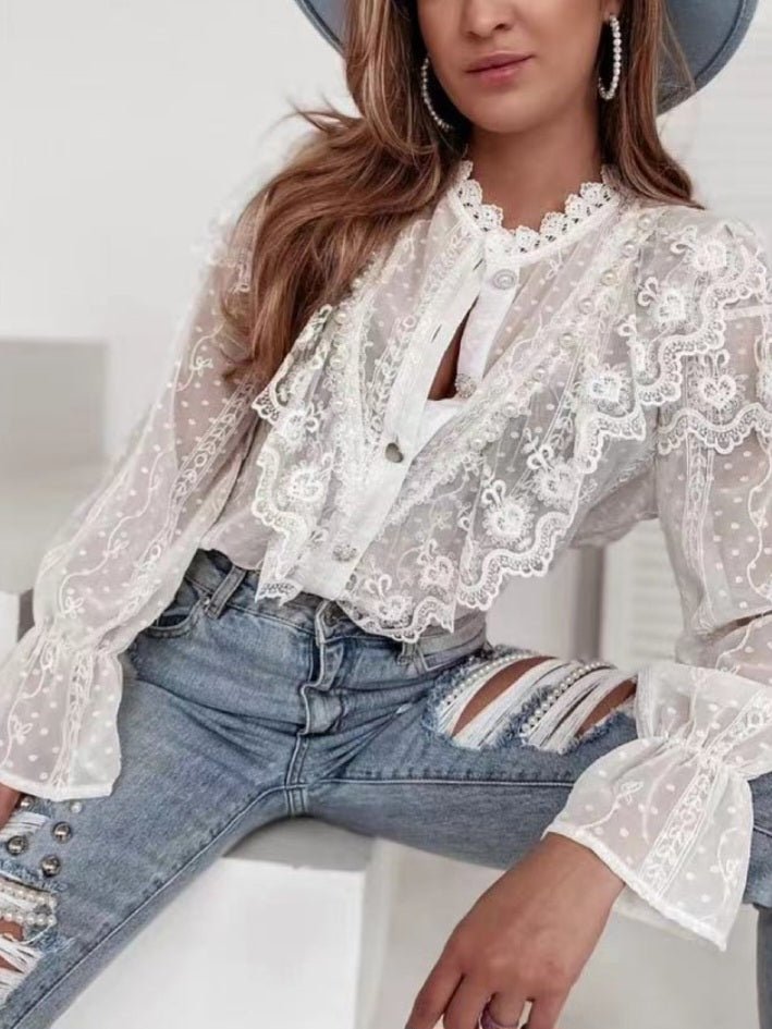 Camicia in pizzo - Bianco - Level Stores
