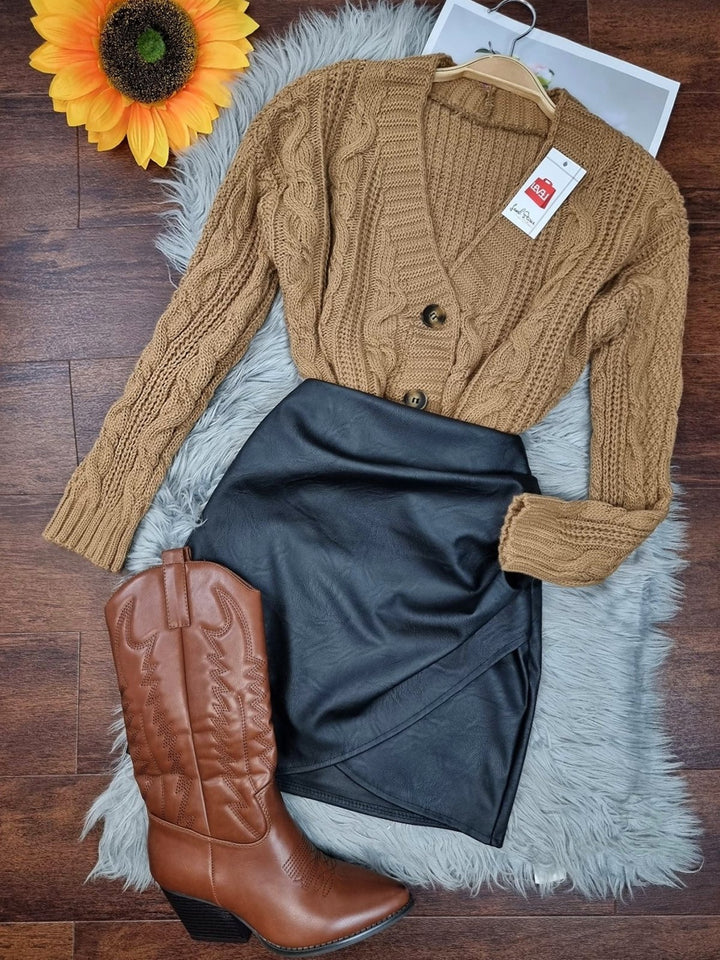 Cardigan modello corto motivo a intreccio Bottoni Casual, - Nero - Level Stores