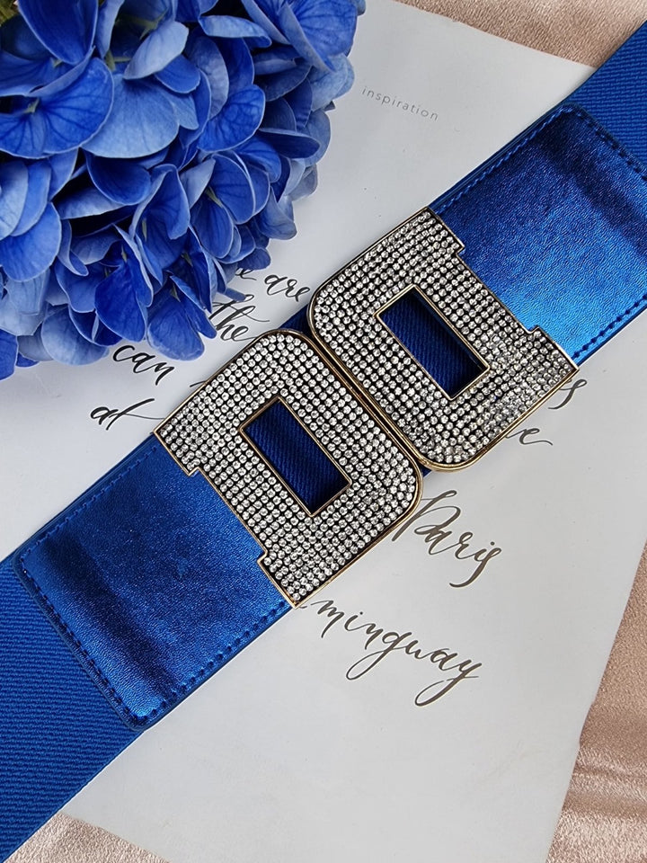 Cintura con fascia elastica e fibbia con applicazione metallica - Blu elettrico - Level Stores