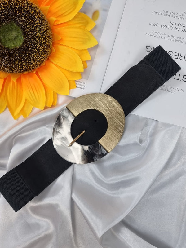 Cintura in camoscio con fascia elastica Nero/Oro - Nero/Oro - Level Stores