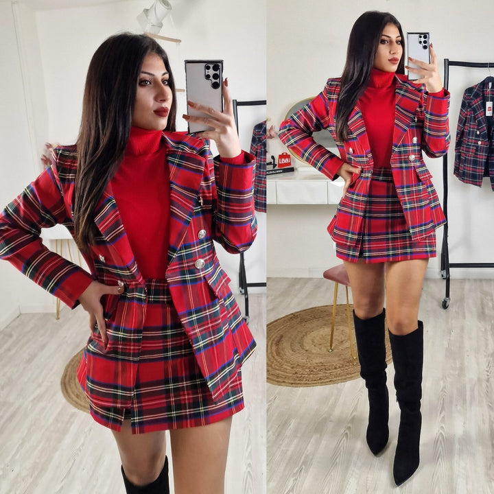 Completo Giacca pantagonna con fantasia scozzese - Rosso - Level Stores
