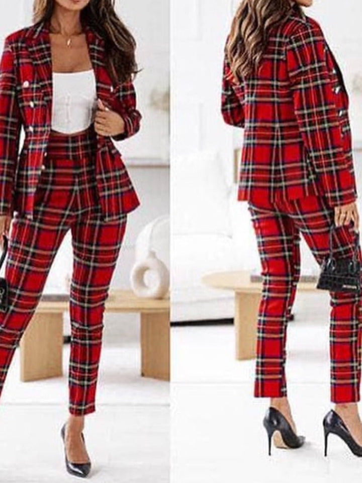 Completo Giacca Pantalone con stampa scozzese Modello skinny a vita alta Bottoni - Nero - Level Stores