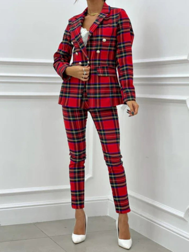 Completo Giacca Pantalone con stampa scozzese Modello skinny a vita alta Bottoni - Nero - Level Stores