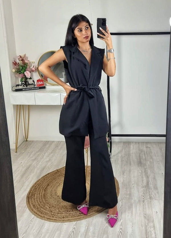 Completo gilet - pantalone inclusa la cintura bottoni e tasche Elegante - Nero - Level Stores