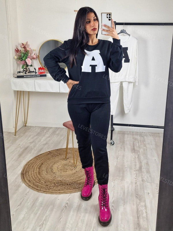 Completo tuta con felpa e pantalone con fascia elastica in vita e tasche - Nero - Level Stores