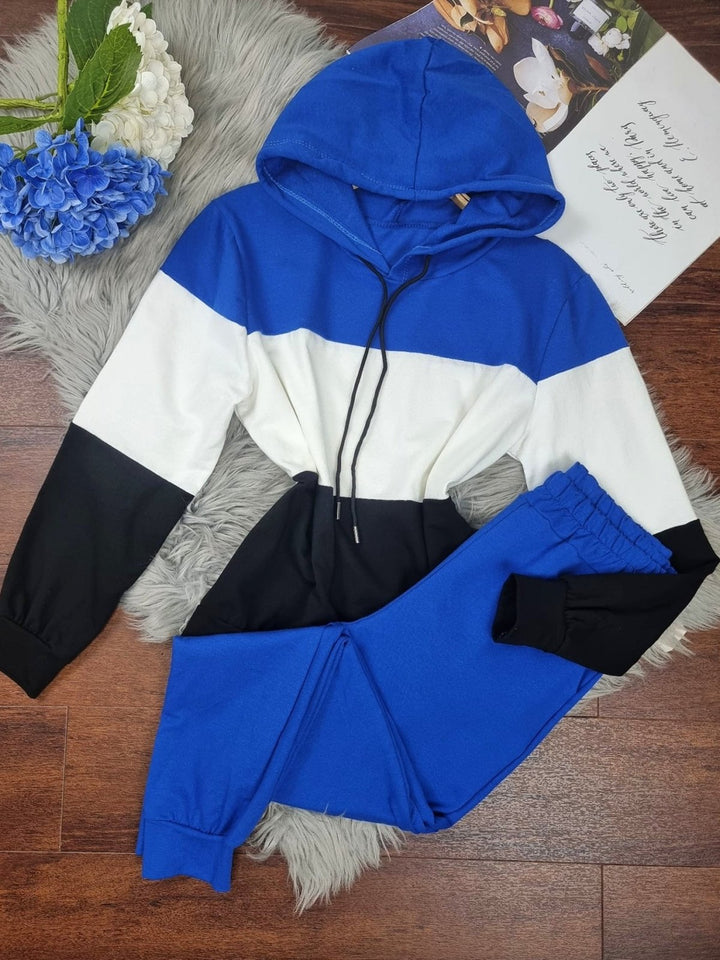 Completo tuta felpa - pantalone cappuccio - Blu elettrico/Bianco - Level Stores