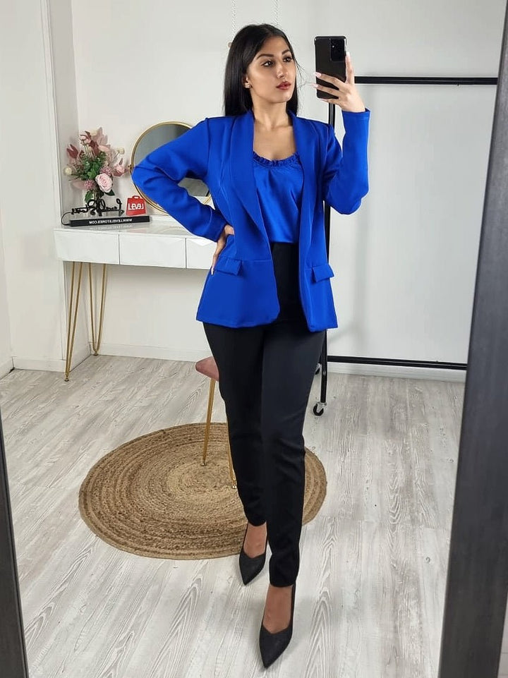 Giacca Donna Blazer Colletto Asole Manica Lunga Monocolore Casual Elegante - Nero - Level Stores