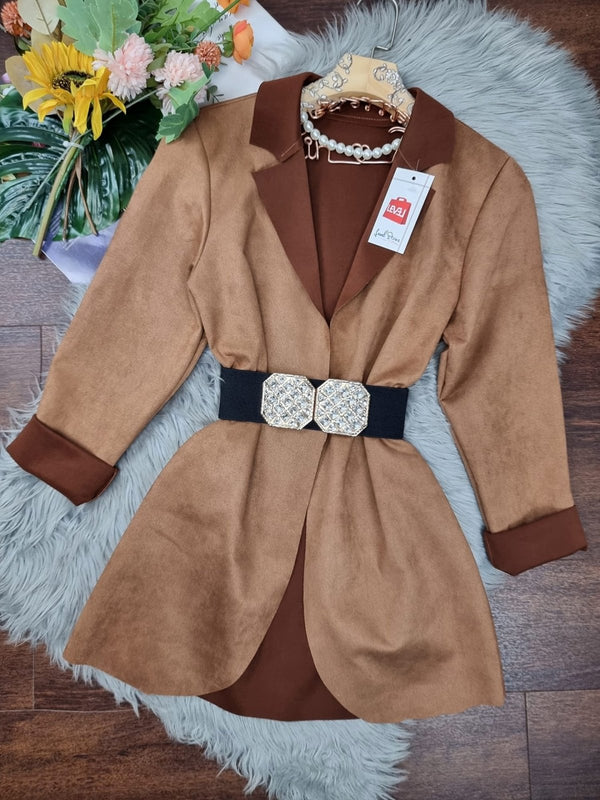 Giacca in camoscio Colletto Casual Comodo - Nero - Level Stores