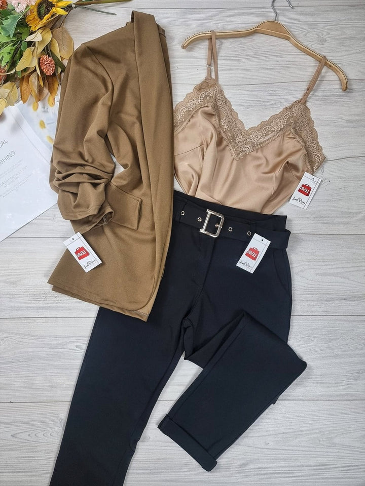 Giacca tessuto scuba crepe con manica tre quarti - Nero - Level Stores