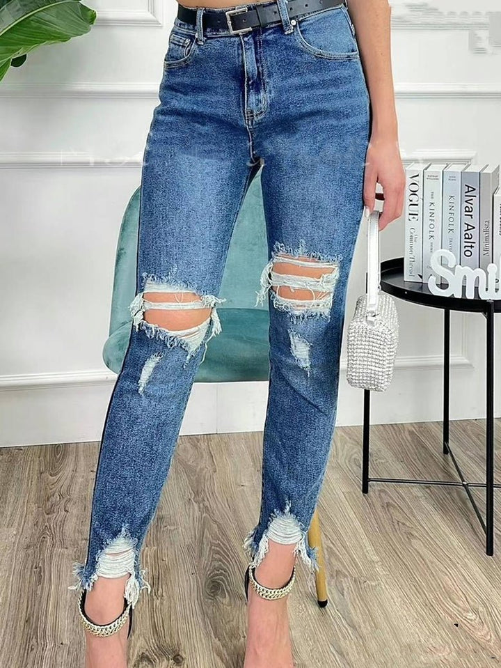 Jeans con strappi inclusa la cintura - Jeans scuro - Level Stores