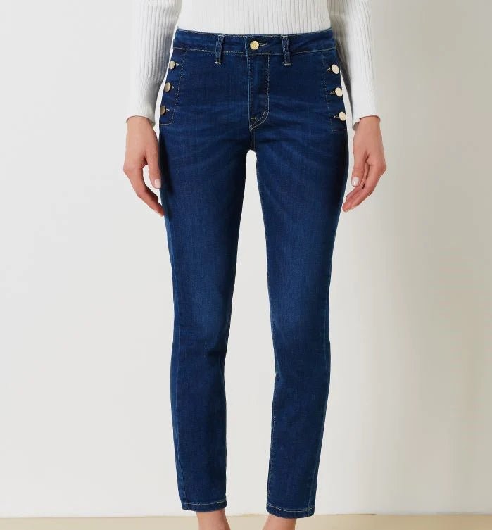 Jeans modello skinny con applicazione di bottoni. - Jeans scuro - Level Stores
