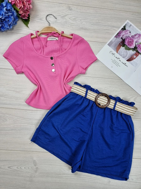 Maglia a costine modello corto - Rosa barbie - Level Stores