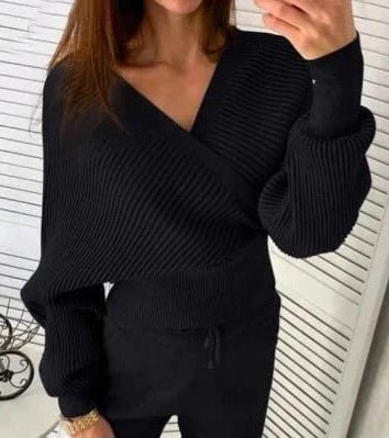 Maglia scollo a V incrociata - Nero - Level Stores