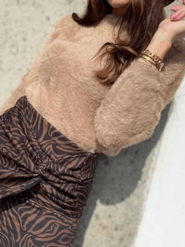 Maglioncino girocollo in pelliccia Morbid - Camel - Level Stores