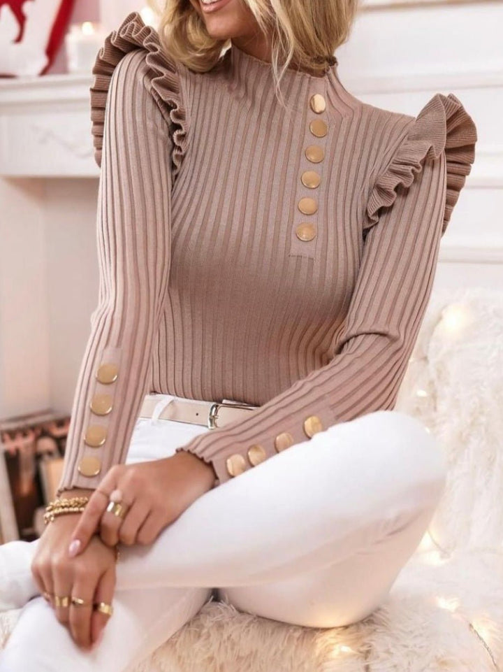 Maglione a costine bottoni - Beige - Level Stores