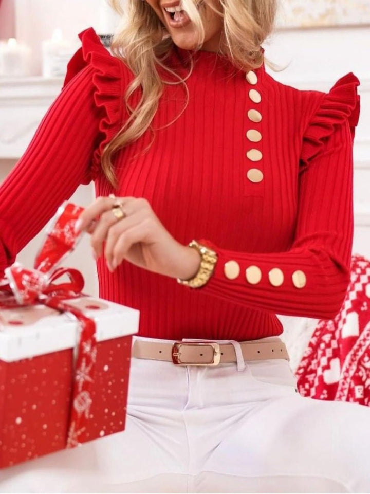 Maglione a costine bottoni - Nero - Level Stores