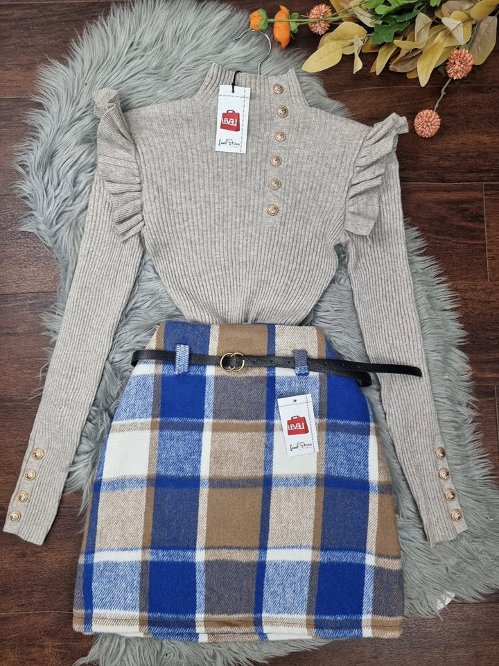 Maglione a costine bottoni - Beige - Level Stores