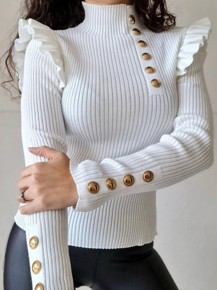 Maglione a costine bottoni - Nero - Level Stores