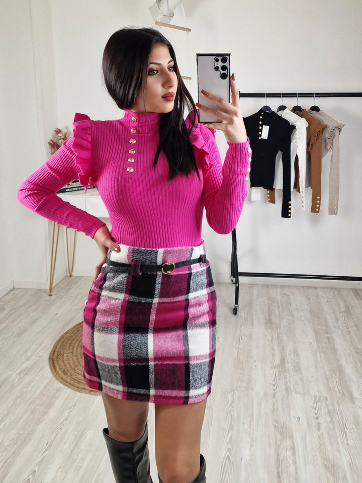 Maglione a costine bottoni - Fucsia - Level Stores