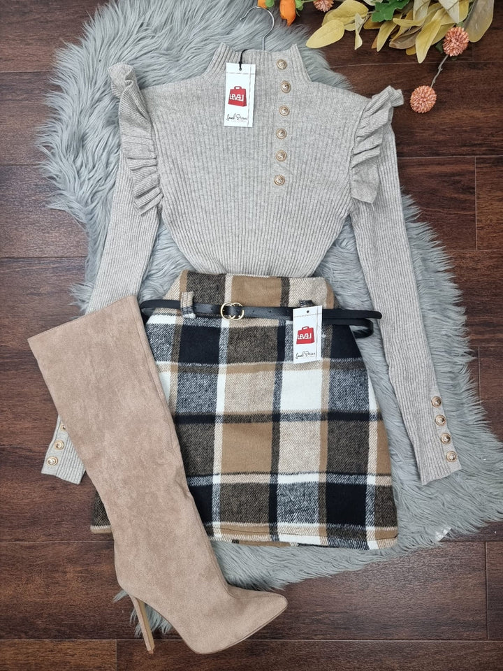 Maglione a costine bottoni - Camel - Level Stores