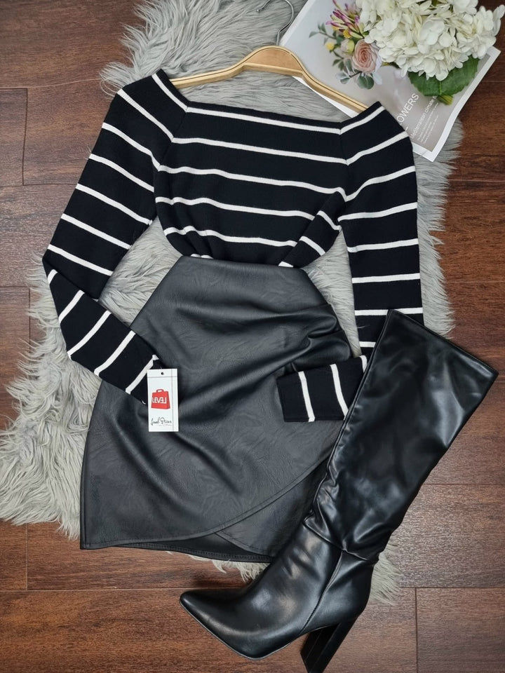 Maglione a righe Scollo quadrato e manica lunga - Camel - Level Stores