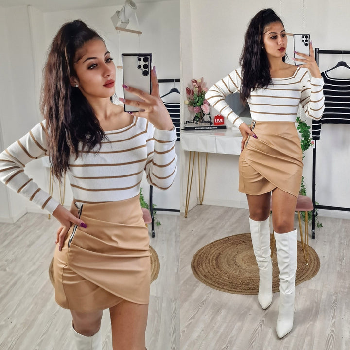 Maglione a righe Scollo quadrato e manica lunga., - Bianco - Level Stores