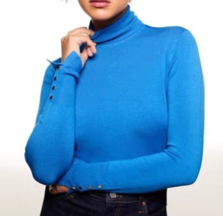 Maglione Collo alto Modello Zara Con bottoni Morbido Caldo - Blu - Level Stores