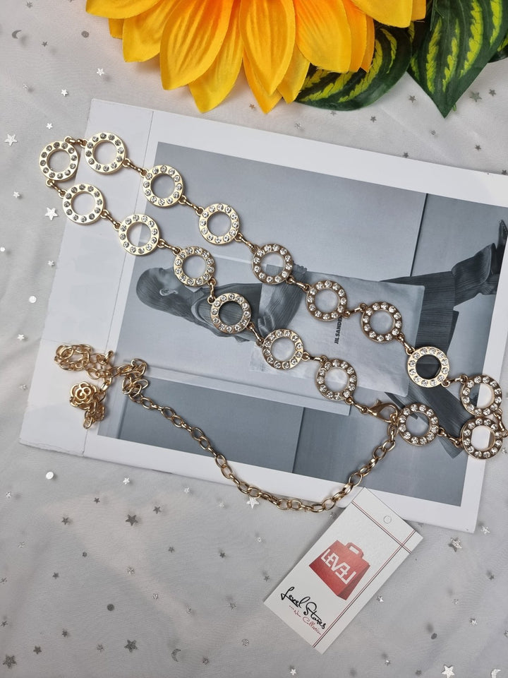 Cintura gioiello con pietre e strass. - Oro - Level Stores