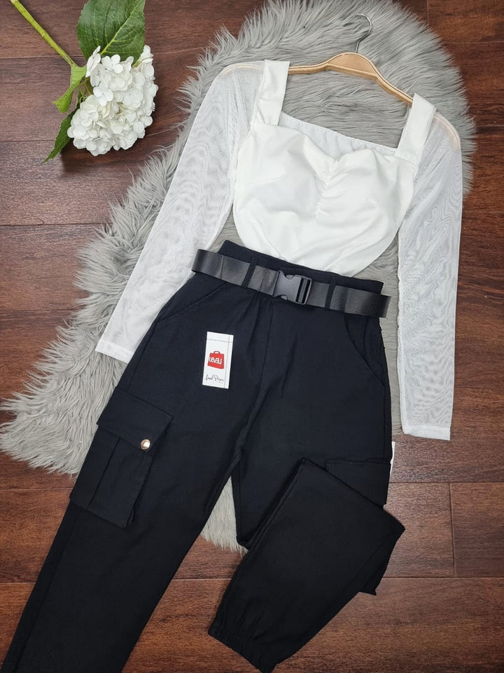 Pantalone cargo Tasche Casual inclusa la cintura - Nero - Level Stores