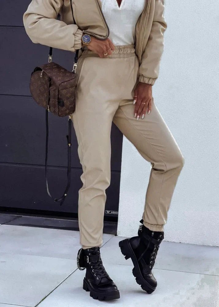 Pantalone in ecopelle con fascia elastica arricciata e tasche laterali - Argento - Level Stores