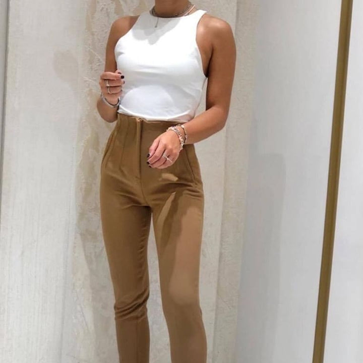 Pantalone modello classico a vita alta con pinces - Camel - Level Stores
