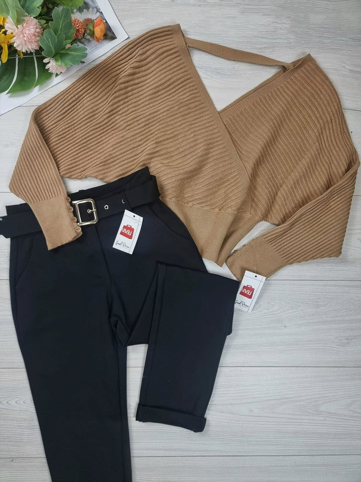 Pantalone modello skinny con cintura inclusa - Nero - Level Stores