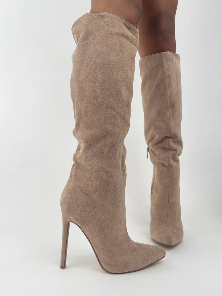 Stivale in camoscio Donna Alto Tacco Cerniera Elegante Casual Beige - Beige - Level Stores