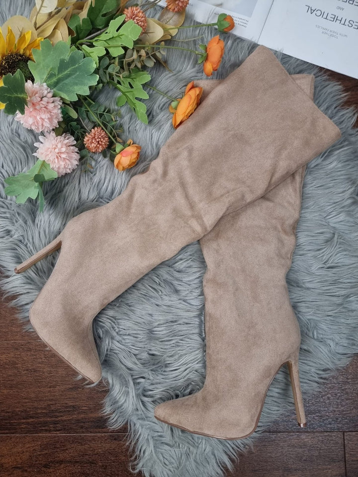 Stivale in camoscio Donna Alto Tacco Cerniera Elegante Casual Beige - Beige - Level Stores