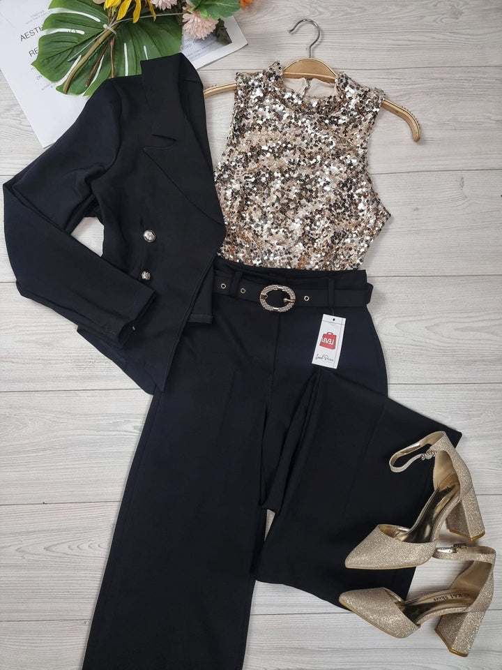 Top con paillettes davanti e dietro - Nero - Level Stores