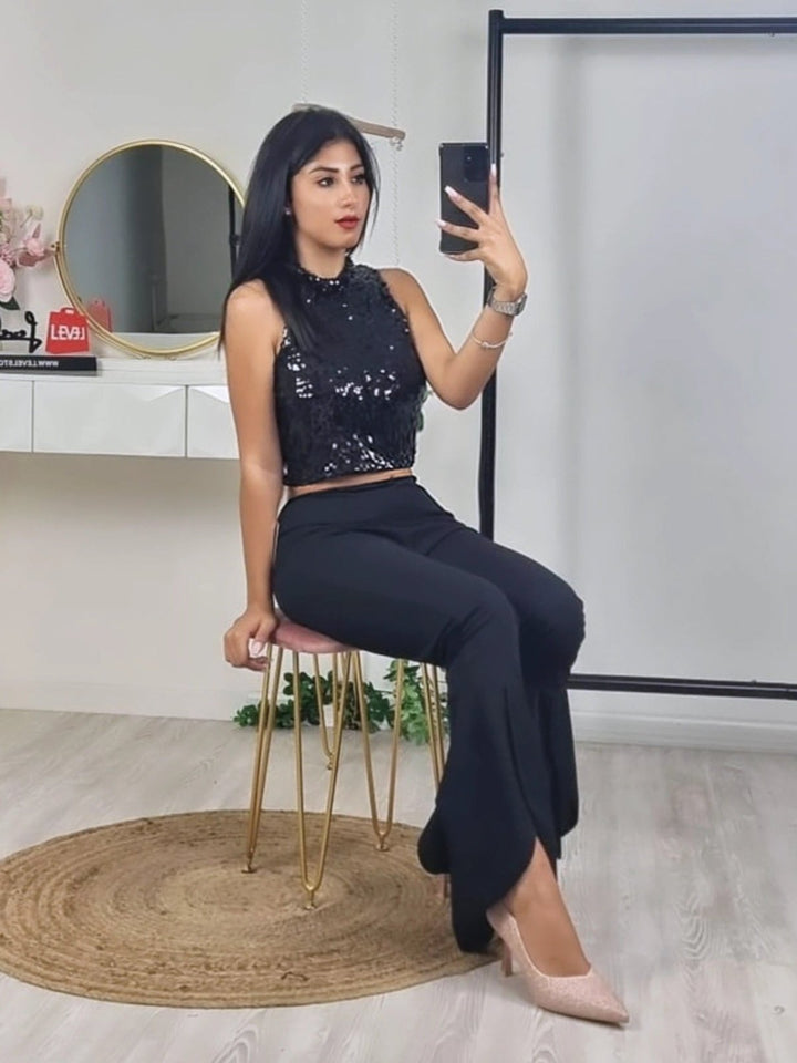 Top con paillettes davanti e dietro - Nero - Level Stores