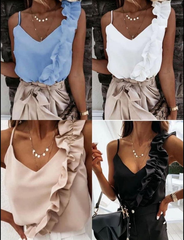 Top in chiffon con scollo a V - Nero - Level Stores