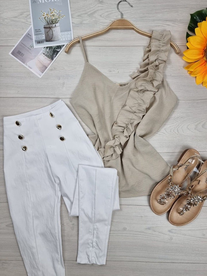 Top in chiffon con scollo a V - Beige - Level Stores