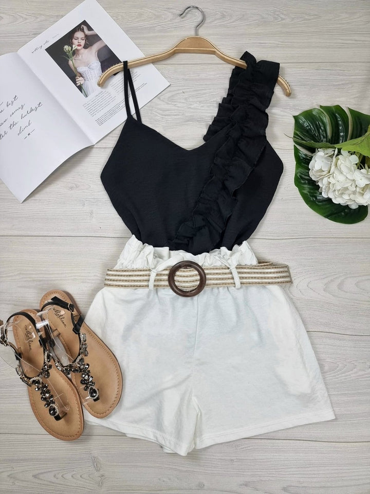 Top in chiffon con scollo a V - Nero - Level Stores